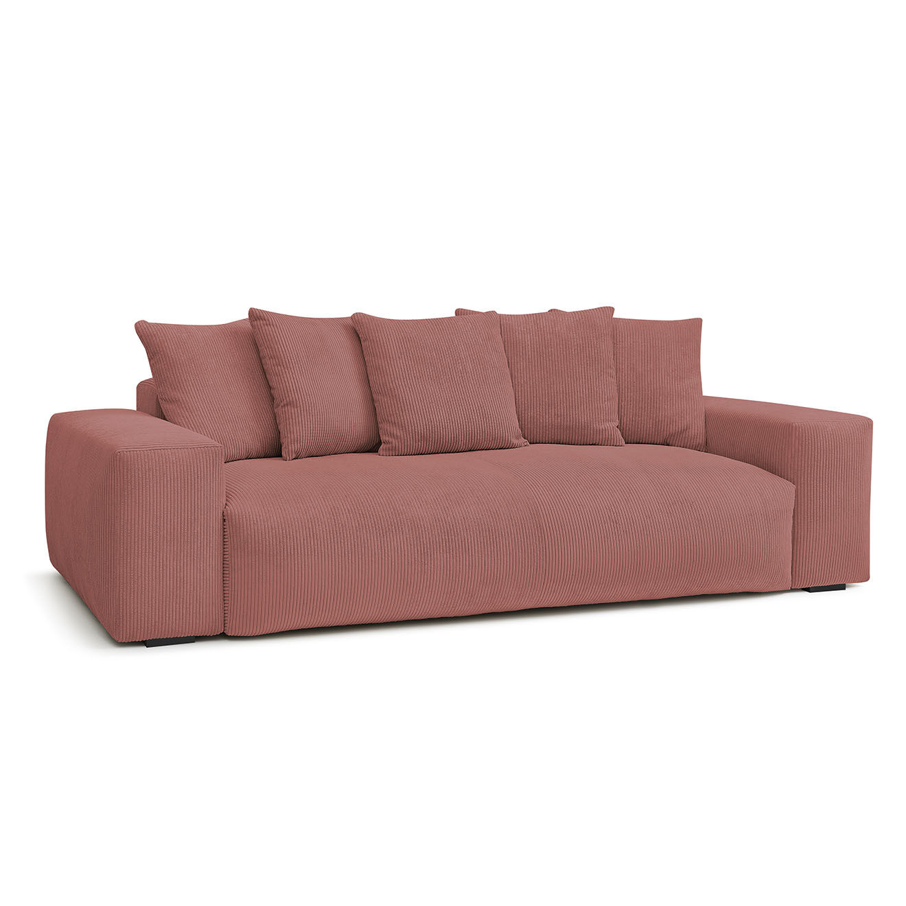 Bobochic Canapé droit fixe 3 places ultra moelleux voltaire velours côtelé rose - 280x124x75 cm