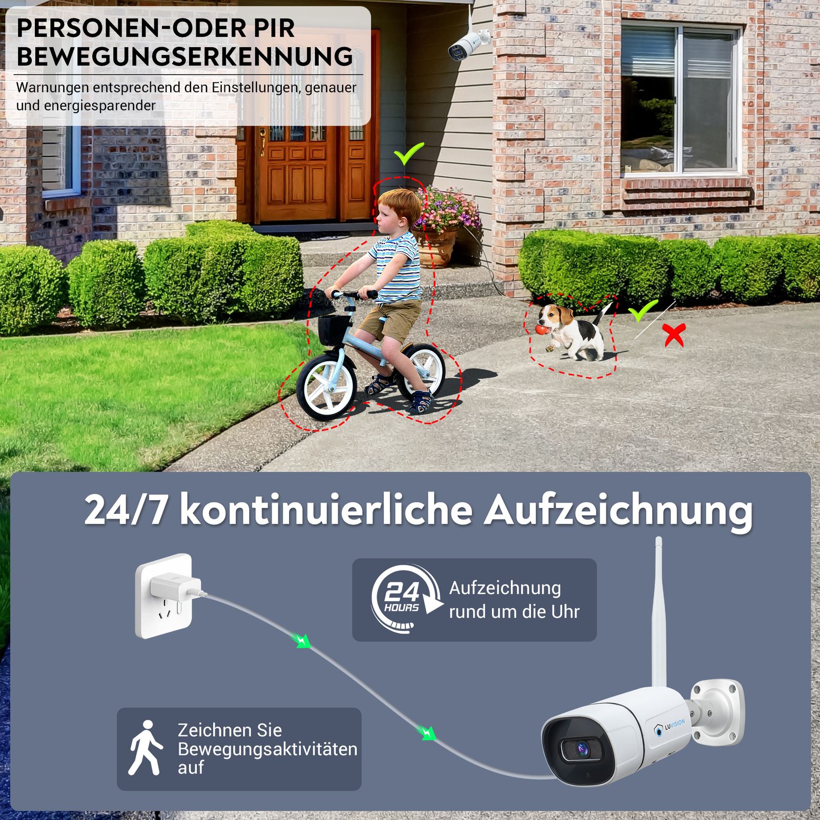 LUVISION WLAN Funk Kamera Set Überwachungssystem mit Monitor HDD-Rekorder & Cloud Speicher 4 bis 8 IP Kameras & App