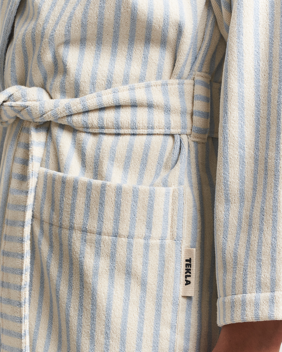 Tekla Organic Terry Hooded Bathrobe Soft Blue Stripes