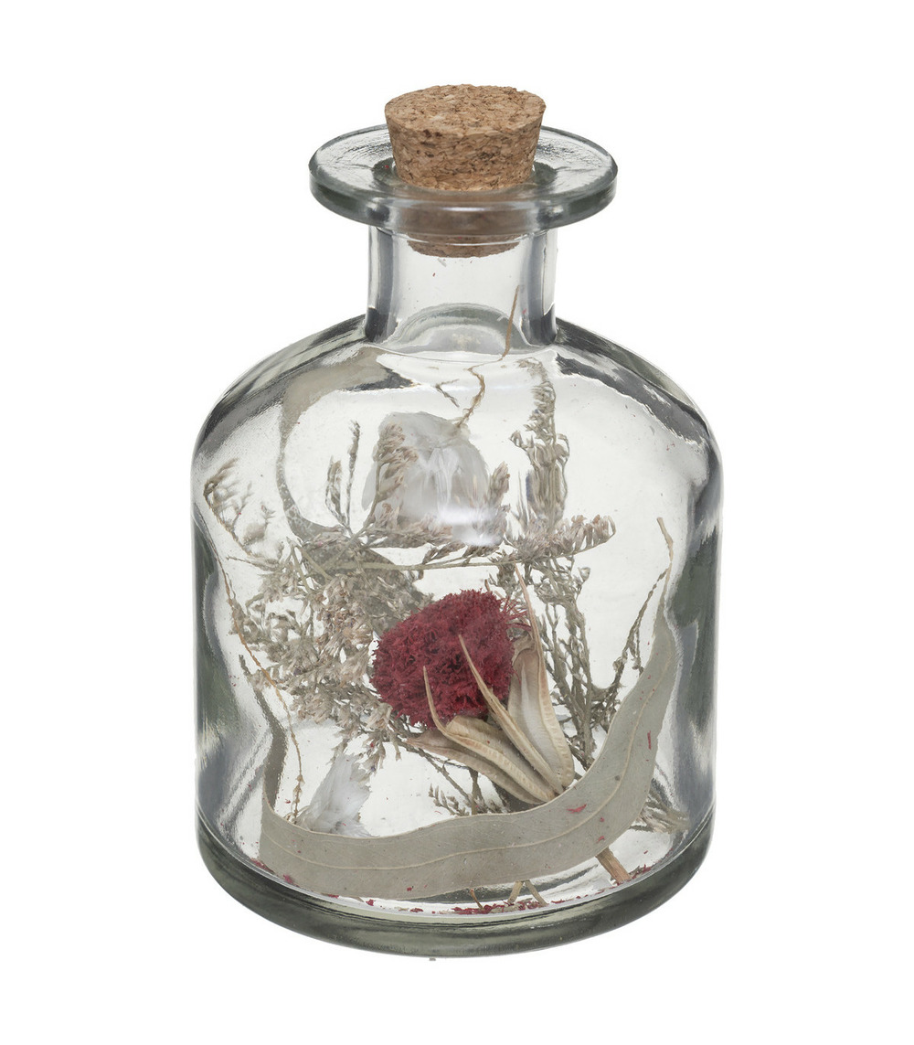 Fleurs séchées dans bouteille en verre d 8 x h 11 cm