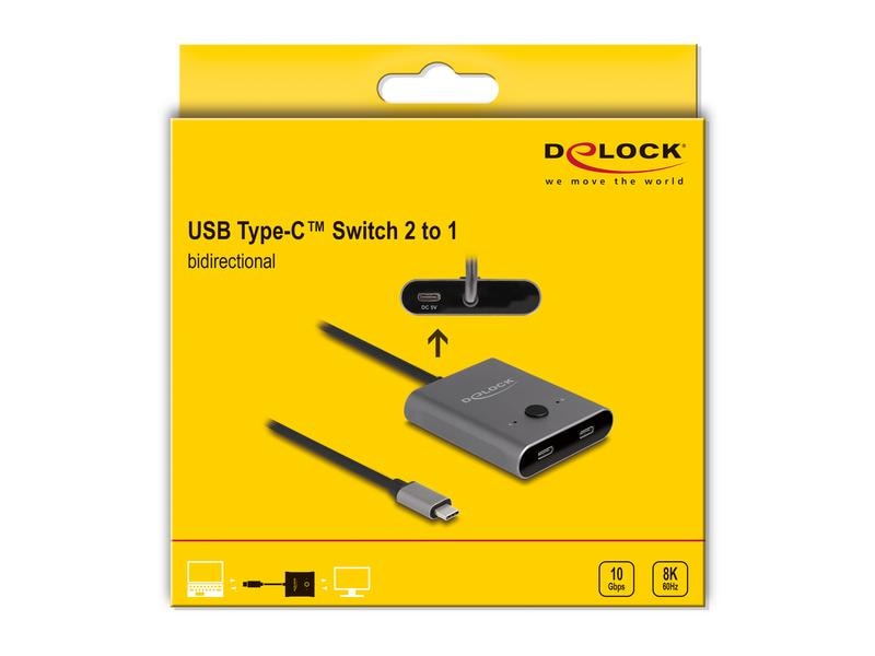 Delock Umschalter USB Type-C 2 auf 1, Bidirektional, 8K Delock USB 10 Gbps USB Type-C Switch 2 auf 1 bidirektional 8K