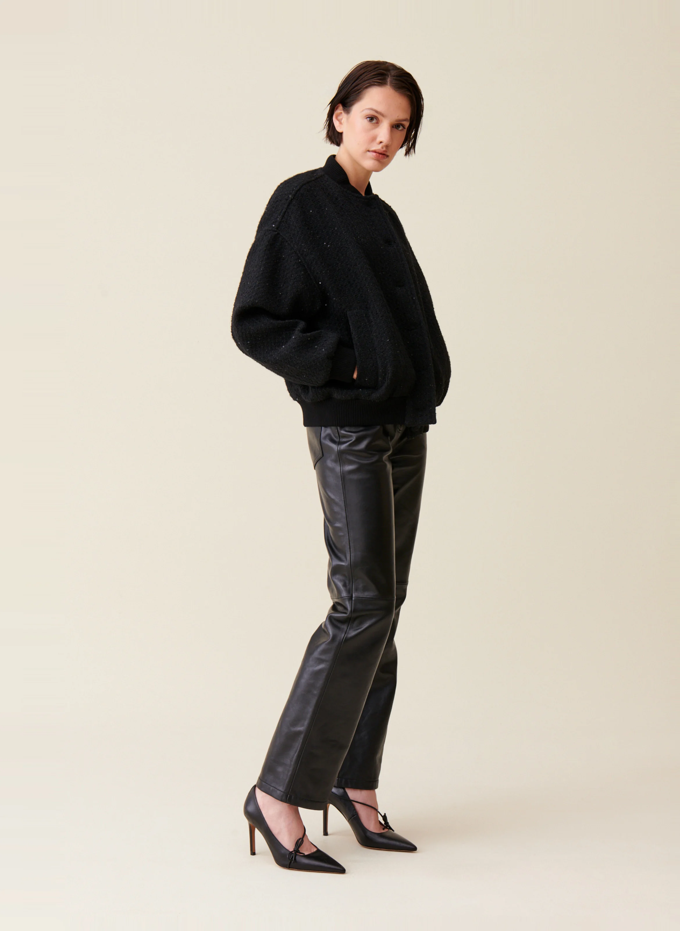Veste ample en tweed | Noir
