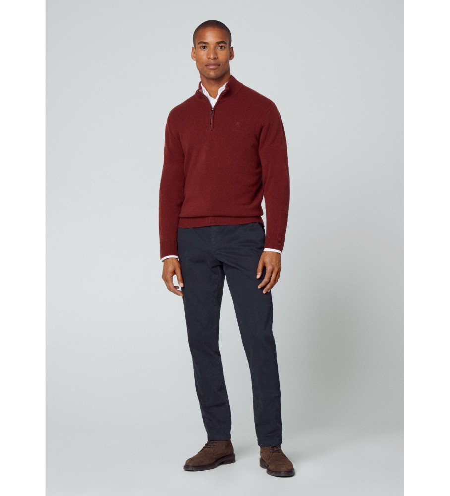 Jersey Hackett Lambswool Hzip vermelho tijolo