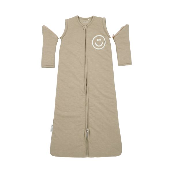 Meyco Baby Slaapzak Met Afritsbare Mouwen Slub Met Smile Applicatie Taupe / Offwhite 110 cm