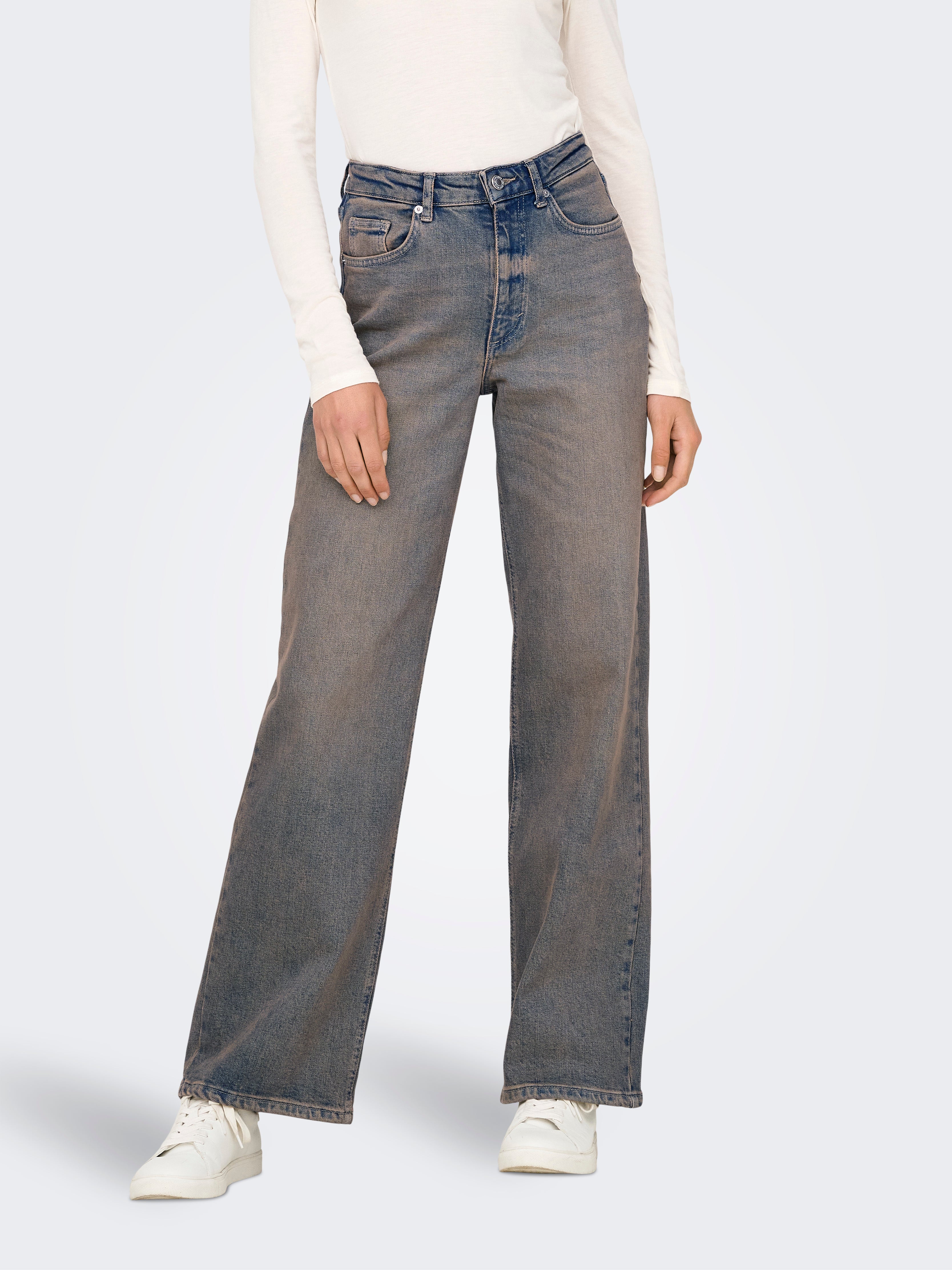 ONLJUICY Hohe Taille Weiter Beinschnitt Jeans Dark Blue Denim