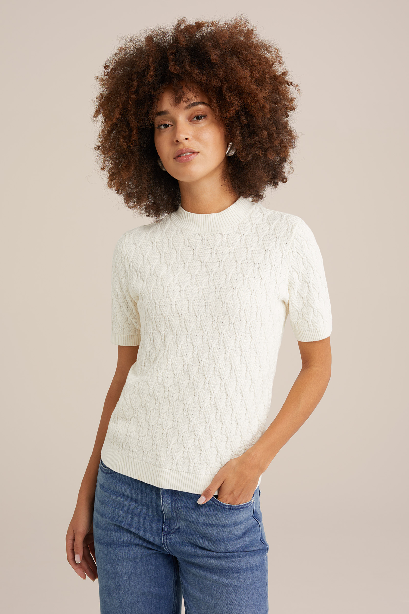 trui met structuur WE Fashion Gebroken wit