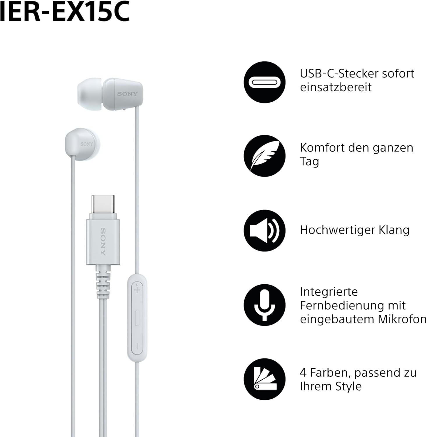 IER-EX15C In-Ear Kopfhörer mit USB-C-Anschluss und Mikrofon (IEREX15CW.CE7) - Weiss