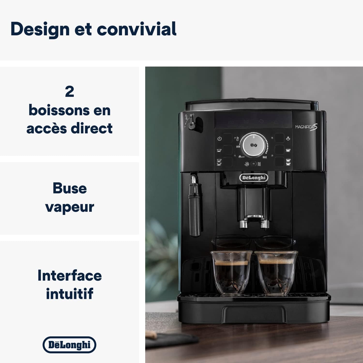 De'Longhi Magnifica S ECAM11.112.B, Machine à Café Automatique/ à Espresso du Grain à la Tasse Avec Buse à Lait, avec 4 Recettes à Touche Unique, Panneau de Contrle Soft-Touch, 1450W, Noir