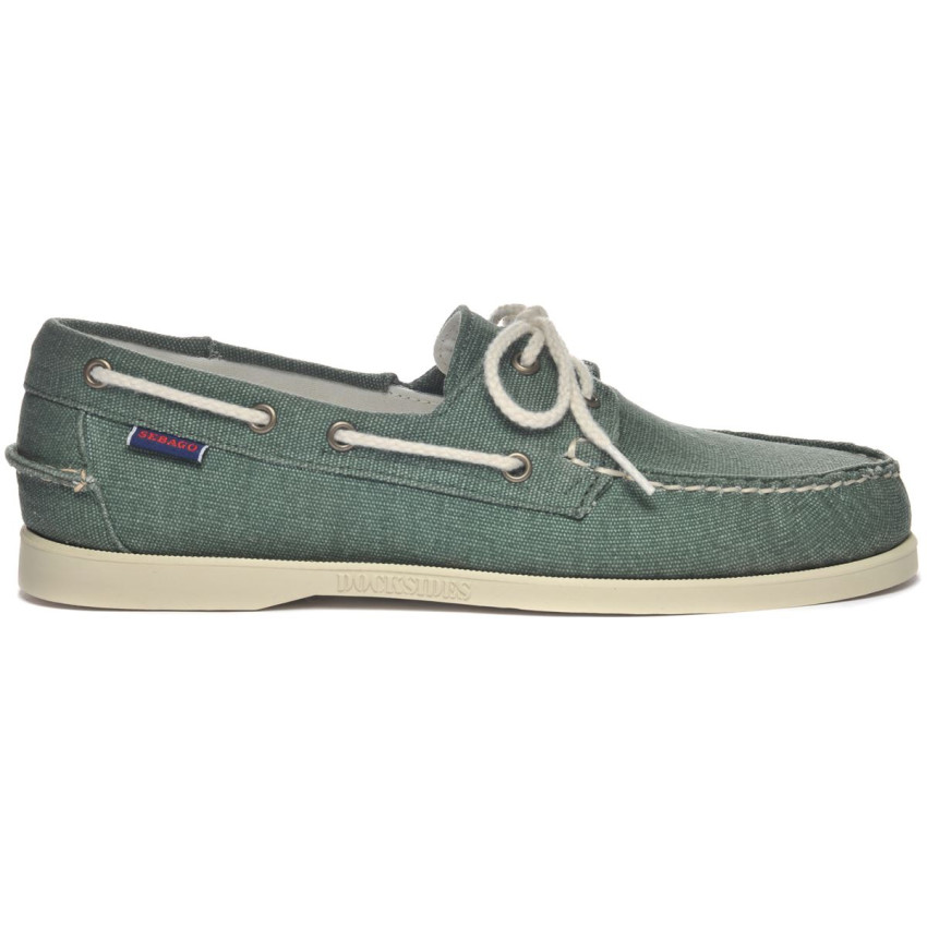 DOCKSIDES PORTLAND WASHED CANVAS GREEN MILITARY-Chaussures bateau pour homme en toile