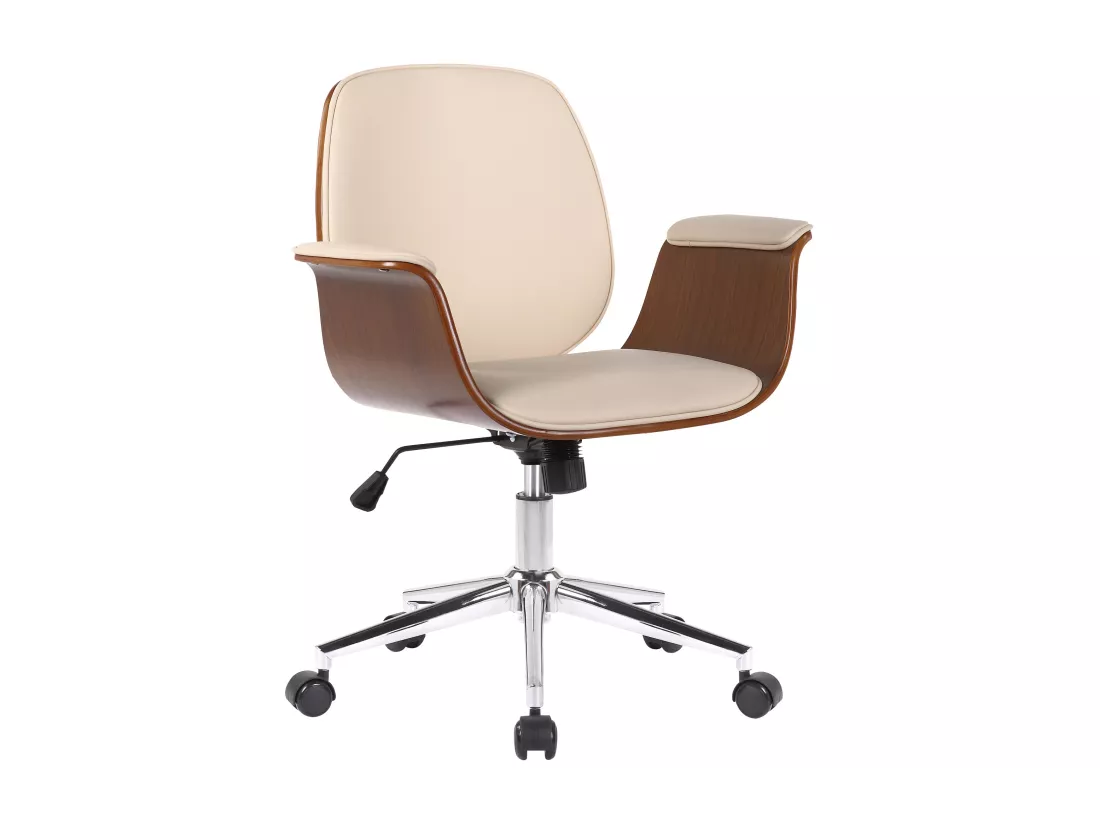 Chaise de bureau - Bois & Métal - Noyer / Crème - Kemberg