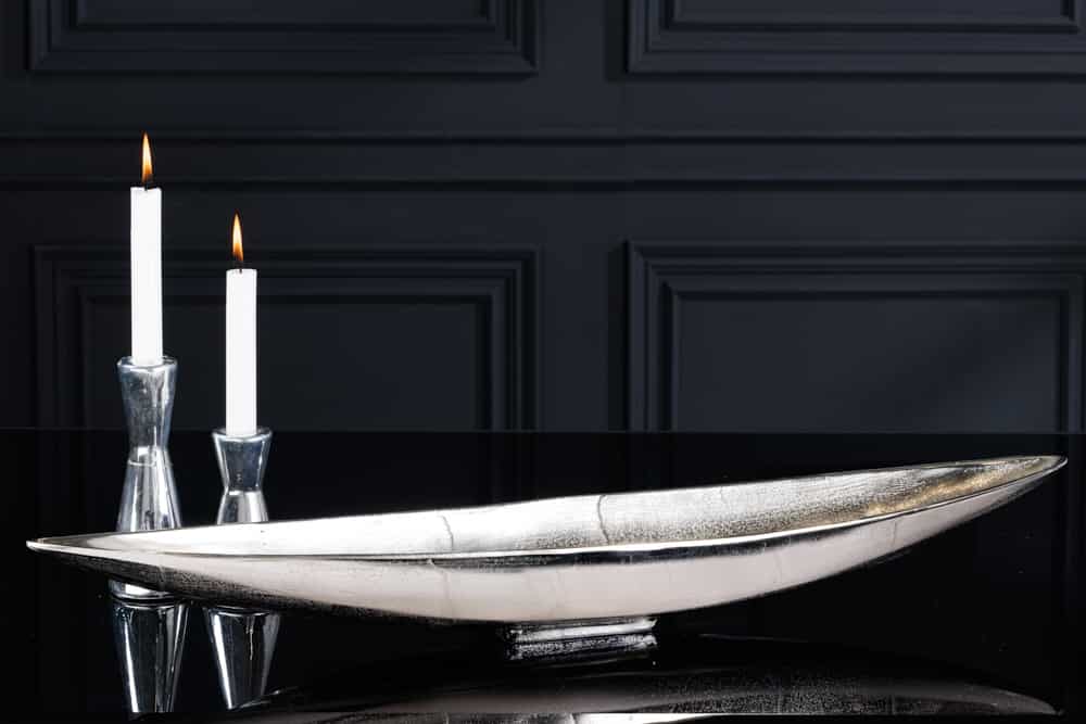 Handgearbeitete Deko Schale SILVER LEAF 80cm silber Aluminium