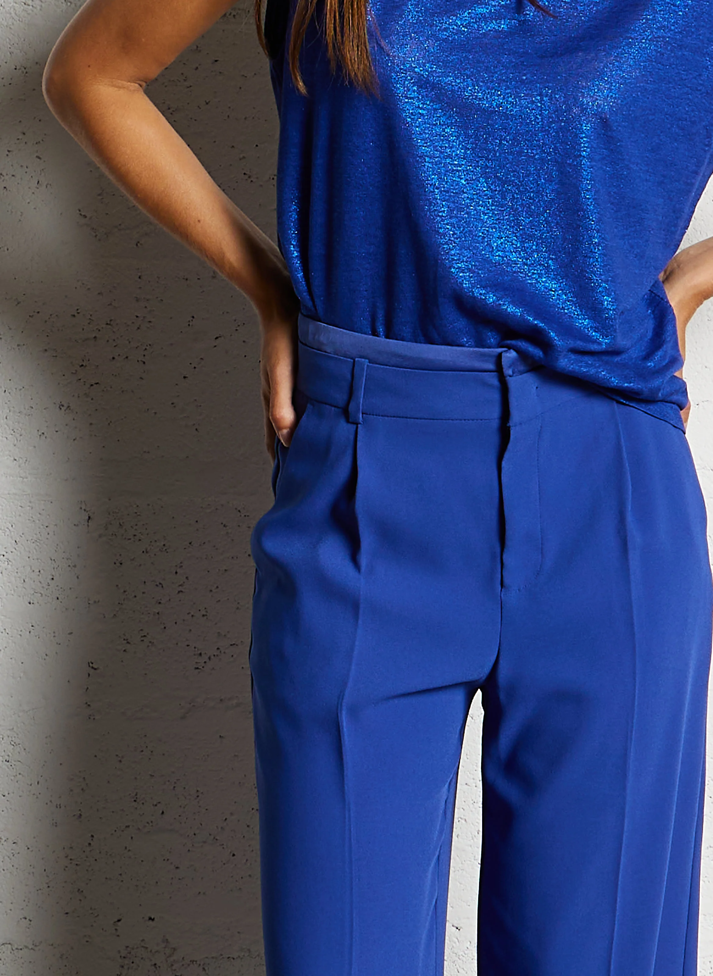Pantalon large taille haute | Bleu