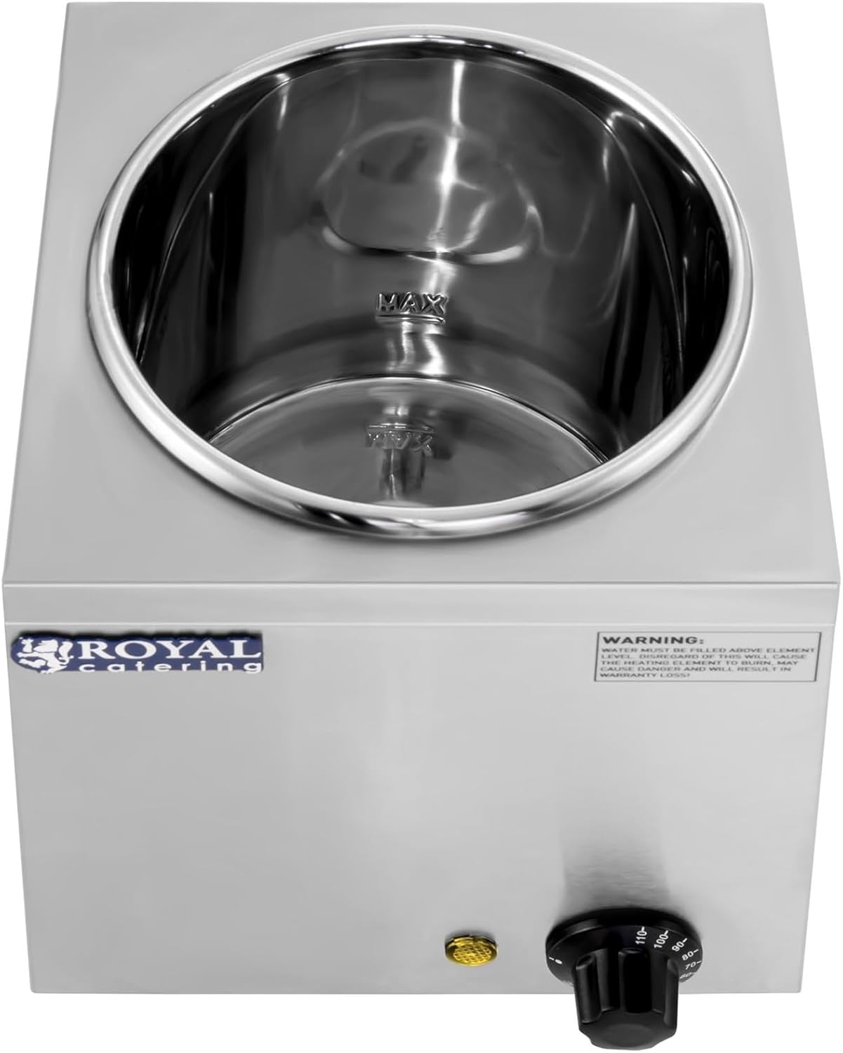 Royal Catering - RCBM-1/4R - Bain Marie Suppenstation mit Ablasshahn Chafing Dish (2,75 L, 1 x 150 W, Inklusive Deckel, 30-110 ° C, beheizbarer Tank)