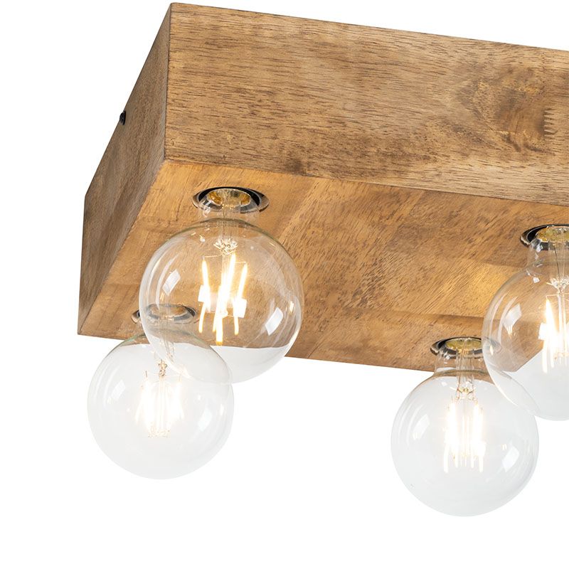 Landelijke plafondlamp vintage hout 4-lichts - Bloc