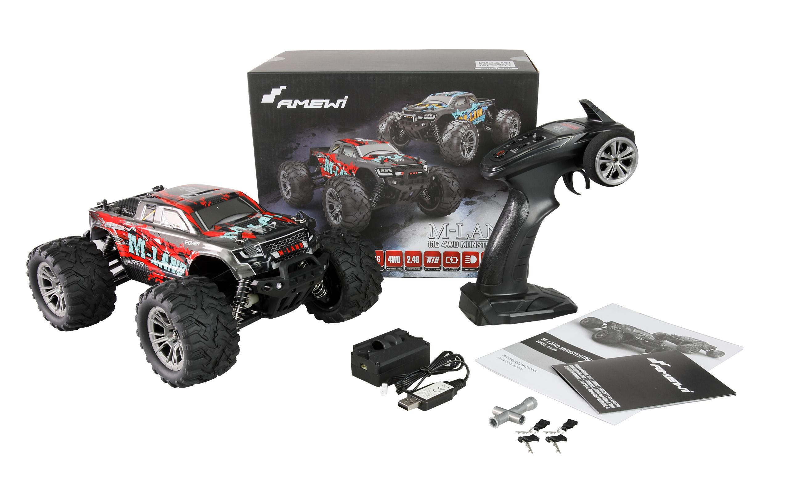 Monster Truck M-Land, Rot RTR, 1:164WD-Modell mit LED-Beleuchtung