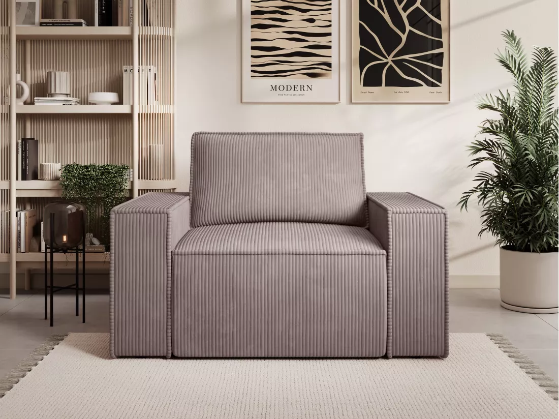 Fauteuil en velours côtelé violet clair AMELIA