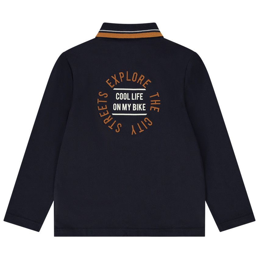 Polo manches longues en jersey print fantaisie pour garçon - Bleu marine