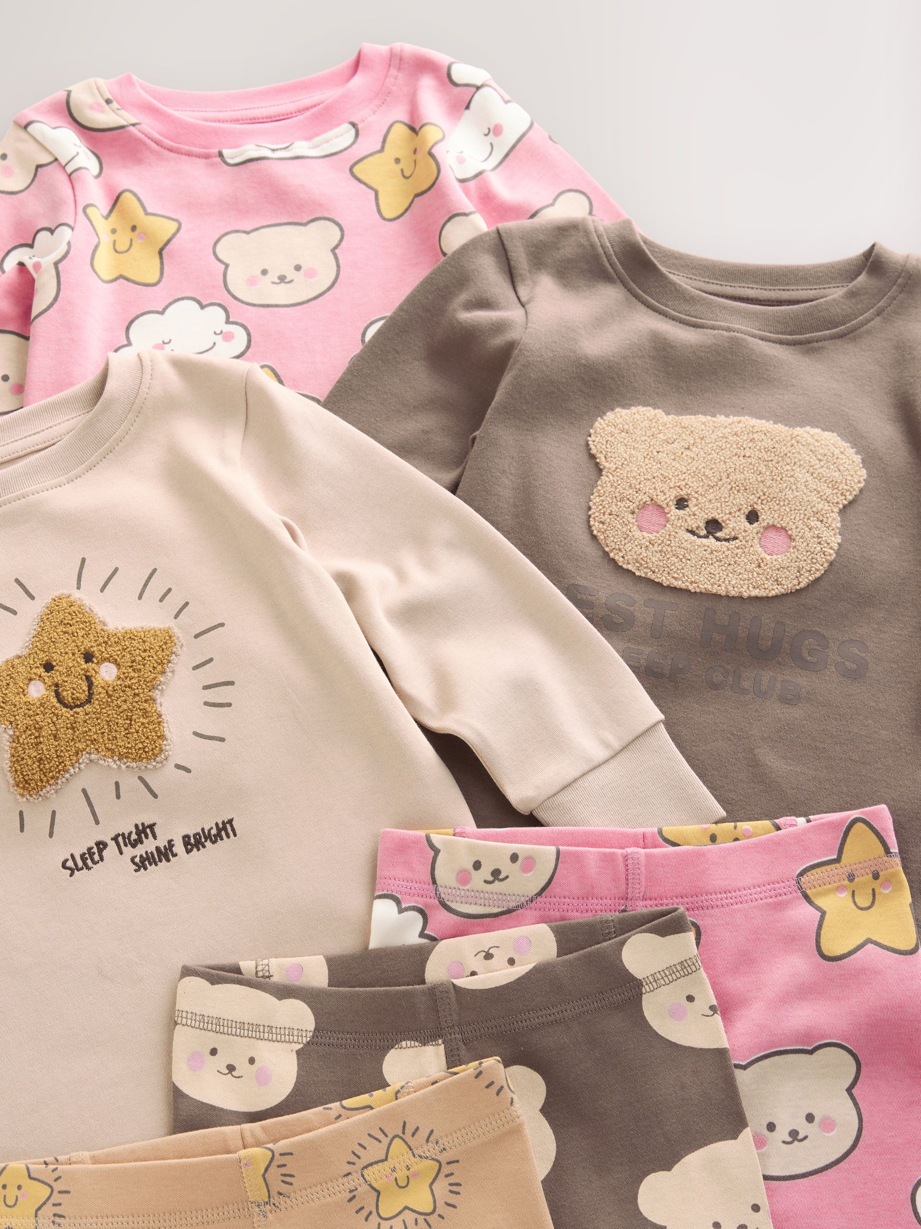 Bruin met beer/Ster - Verpakking van 3 knusse pyjama's (9 mnd-9 jr)
