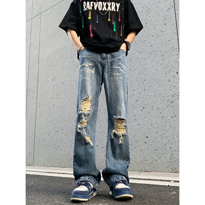 emeisa - Mid Rise Distressed Washed Bootcut Jeans