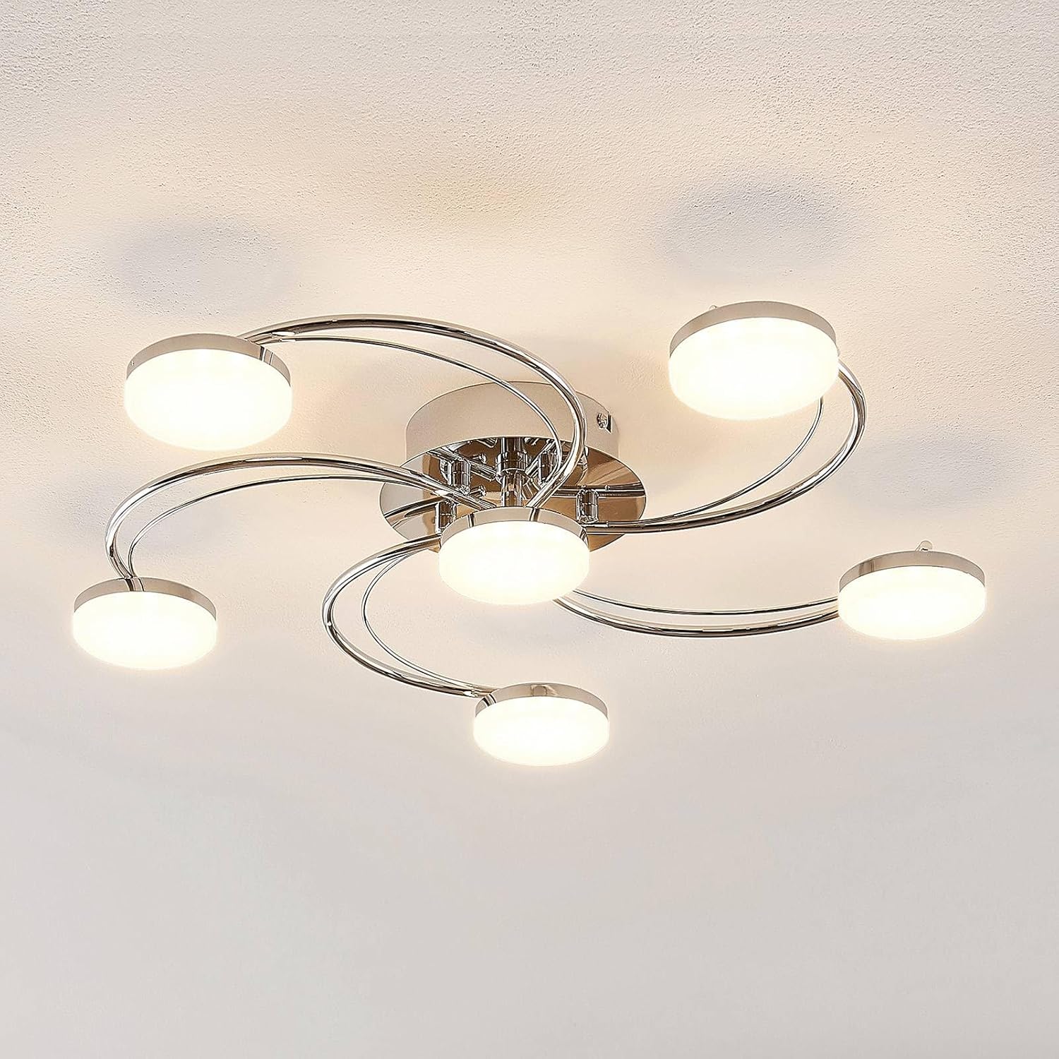 Lindby LED Deckenleuchte Rouven (Modern) in Chrom aus Metall (6 flammig,) - Lampe Deckenlampe Wohnzimmerleuchte