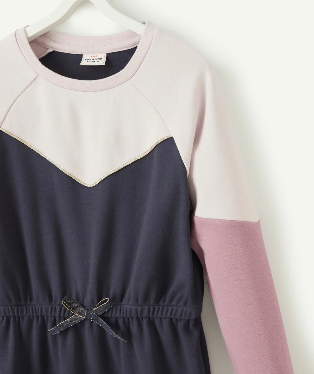 ROBE FILLE COLORBLOCK VIOLET ET BLEU MARINE