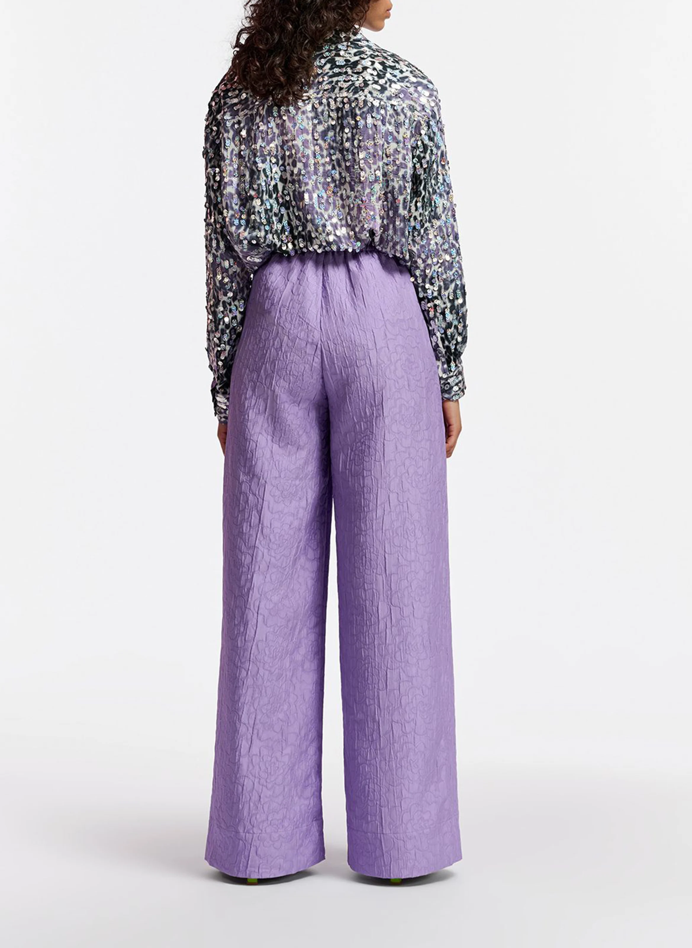 GONE - Pantalon large en jacquard fleuri | Violet