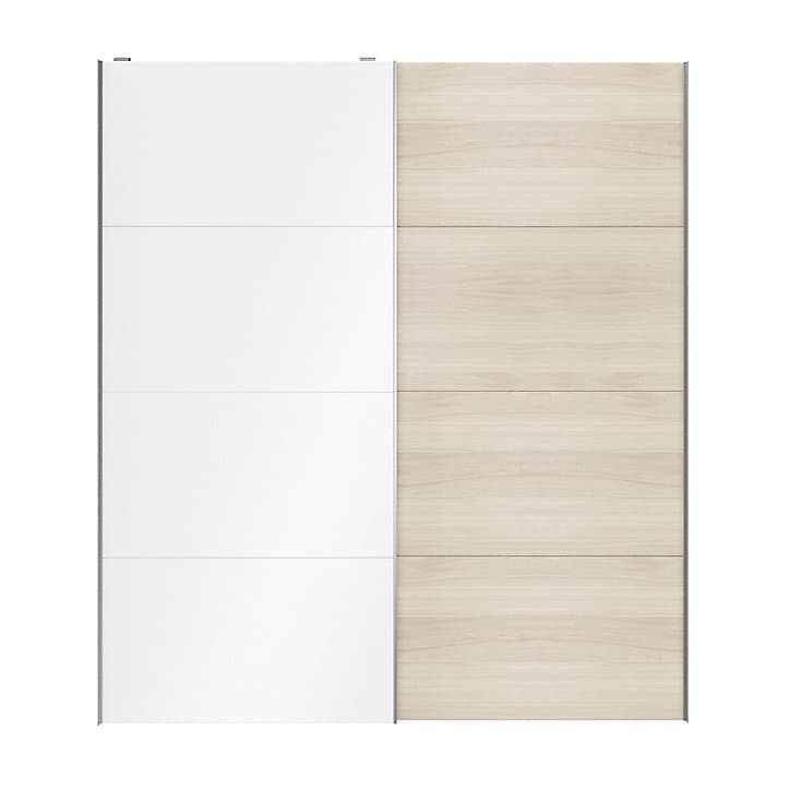 Portes de placard coulissantes 2 vantaux panneaux blancs brillants et effet chêne GoodHome Atomia H. 225 x L. 200 x ép. 5,5 cm