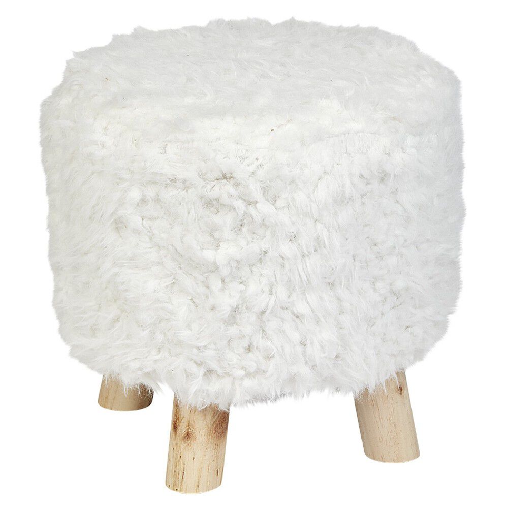 Pouf en pin et effet fourrure