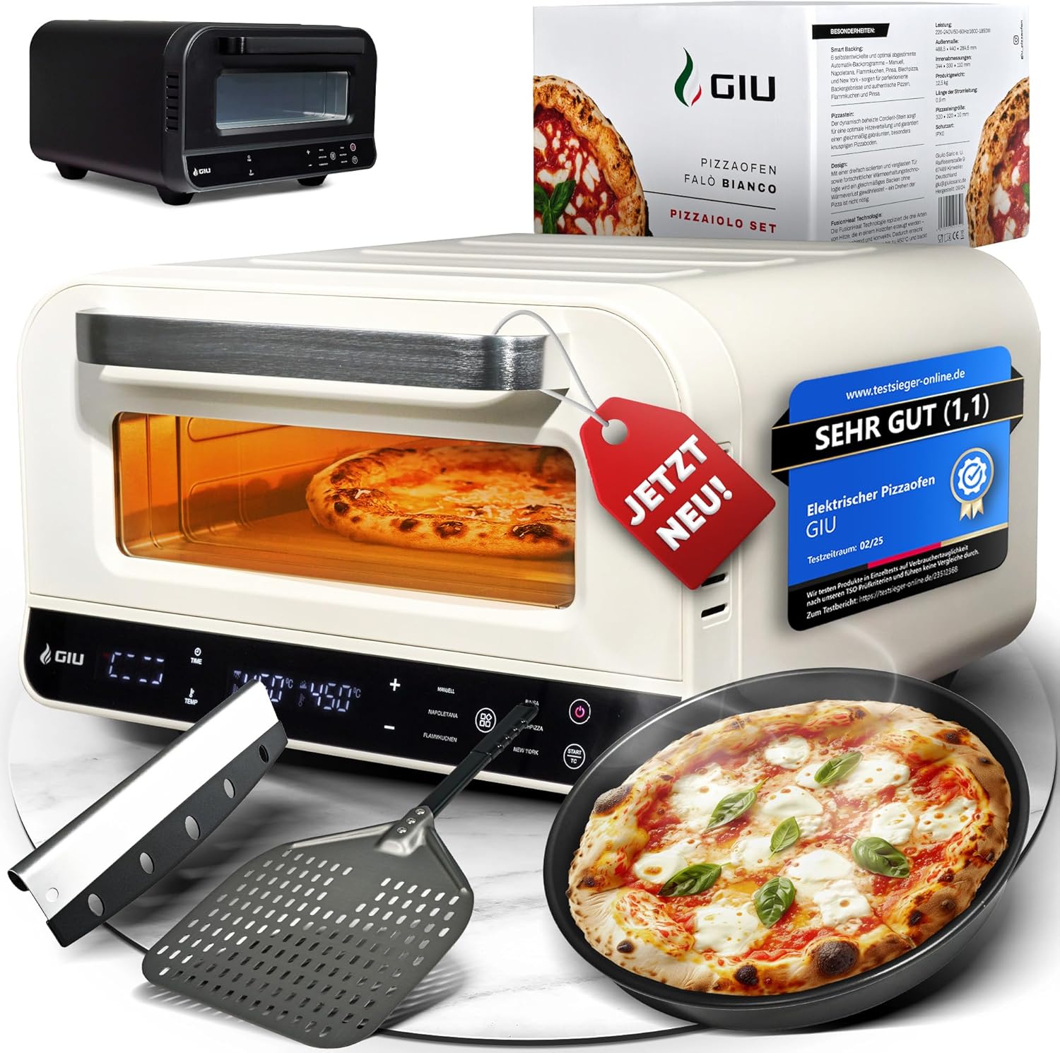 GIU Elektrischer Pizzaofen - Starker Elektro-Ofen für neapolitanische Pizza | Backofen, Pizzaofen, elektrisch, Electric Oven | Über 400 Grad FusionHeat-Tech | Genieße Steinofen-Geschmack Zuhause