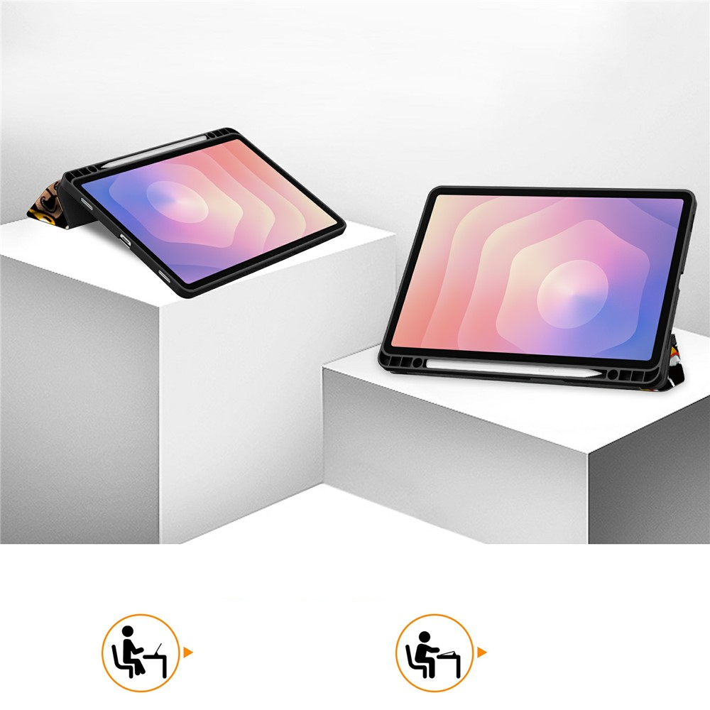 Samsung Galaxy Tab S11 Leder Tasche Smart Cover Schutzhülle   S-Pen Halterung - Graffiti