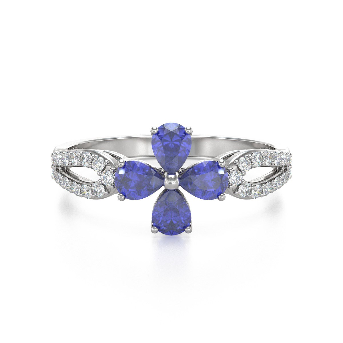 Bague ADEN Or 585 Blanc Fleur Tanzanite et diamants 1.95grs