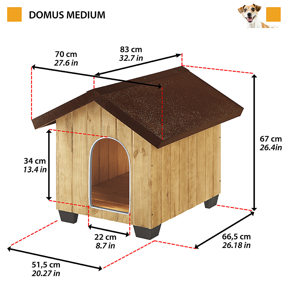 Ferplast niche pour chiens pour l'extérieur domus medium en bois fsc, pieds isolants en plastique, grille pour l'aération, porte