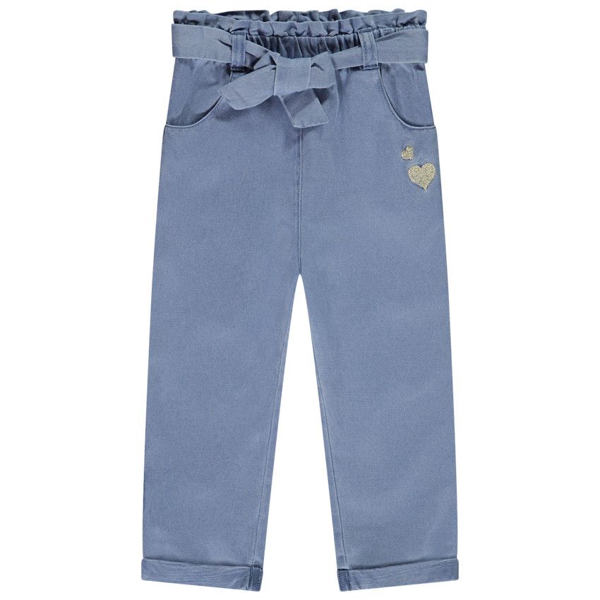 Pantalon en toile fantaisie avec broderies coeurs pour bébé fille - Bleu