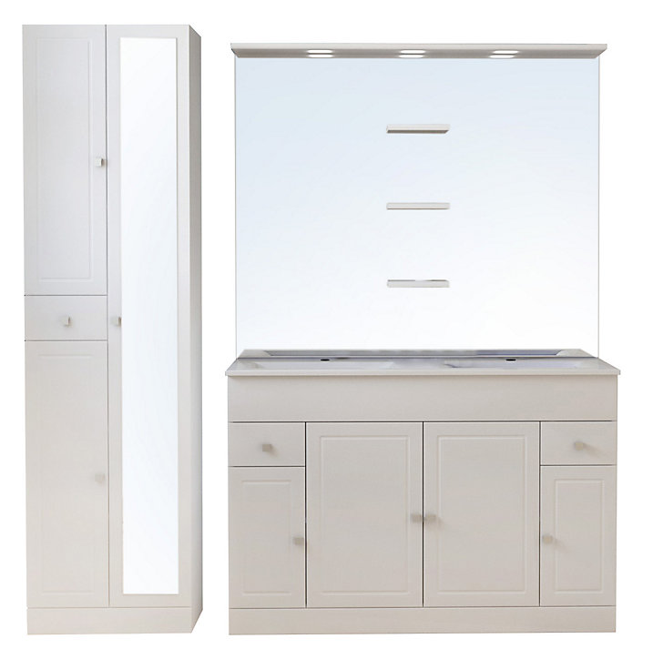 Ensemble meuble de salle de bains l.120 cm avec double vasque et miroir + colonne l.50 cm coloris blanc Atrato