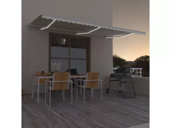 Auvent manuel rétractable avec LED 600x300 cm Crème