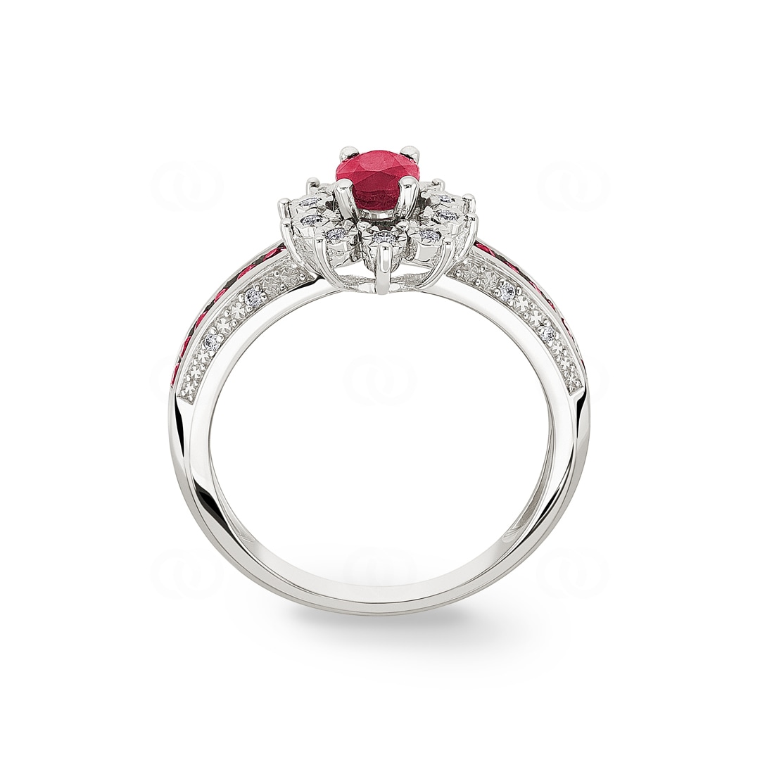 Damenring 750/18 K Weissgold mit Rubinen 0.86ct. und Diamanten 0.09ct.
