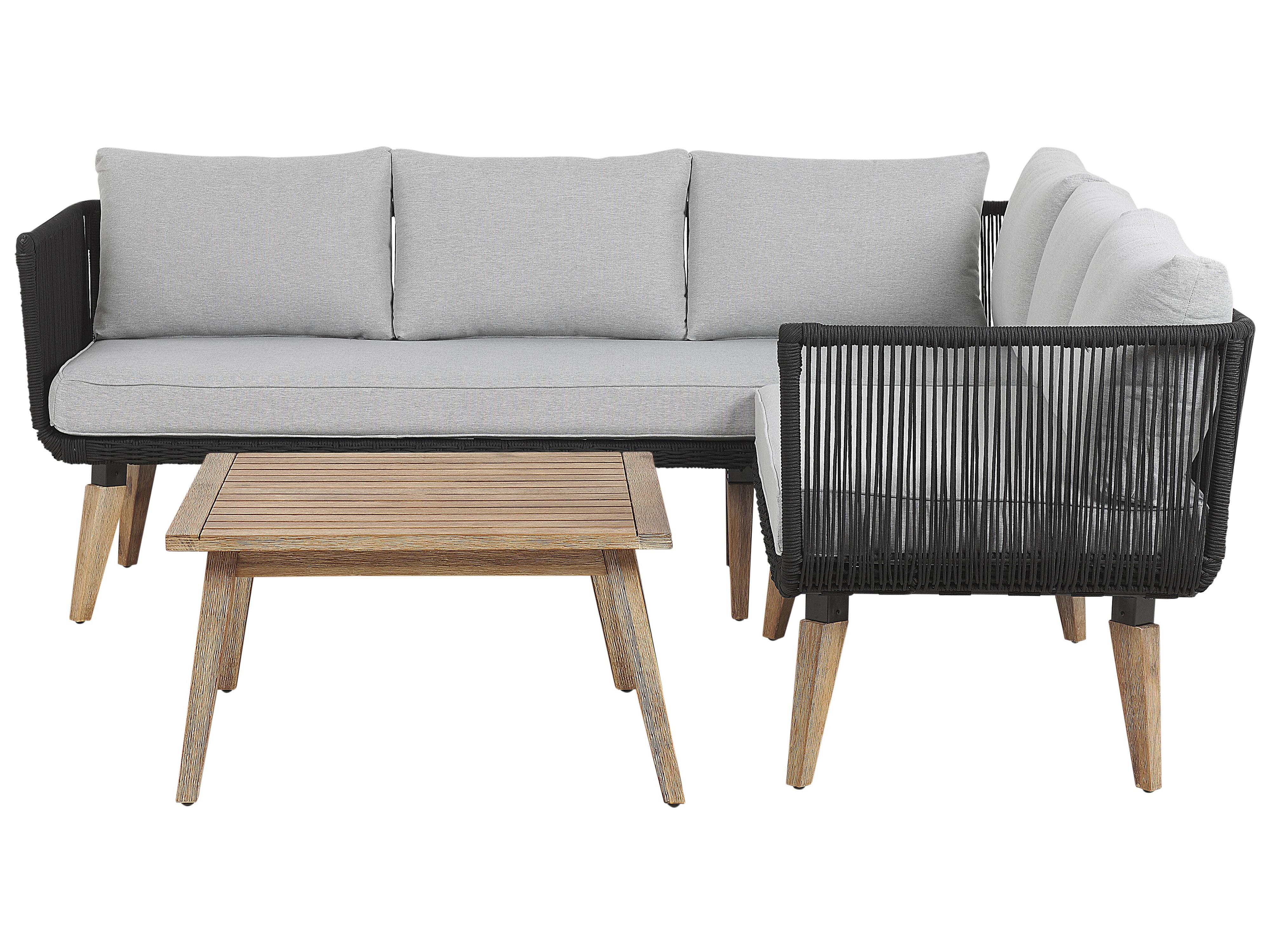 Tuin hoekloungeset met tafel 5-zits ALCAMO linkszijdig Acaciahout Zwart