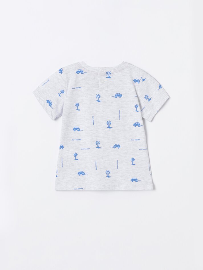 Conjunto de camiseta estampada e bermuda - Mostarda