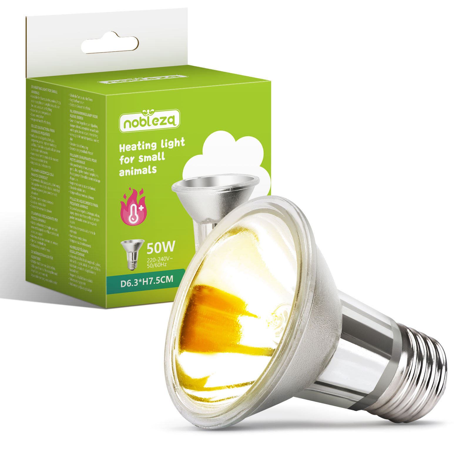 Lâmpada de aquecimento para répteis Nobleza, 50W, para tartarugas aquáticas, com soquete E27 e emissão de raios UVB e UVA (1 unidade)