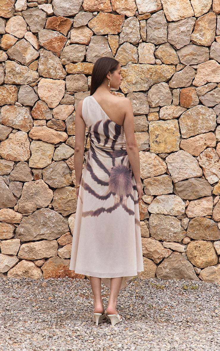 Amande Robe Maxi Asymétrique Imprimée En Mousseline À Une Épaule