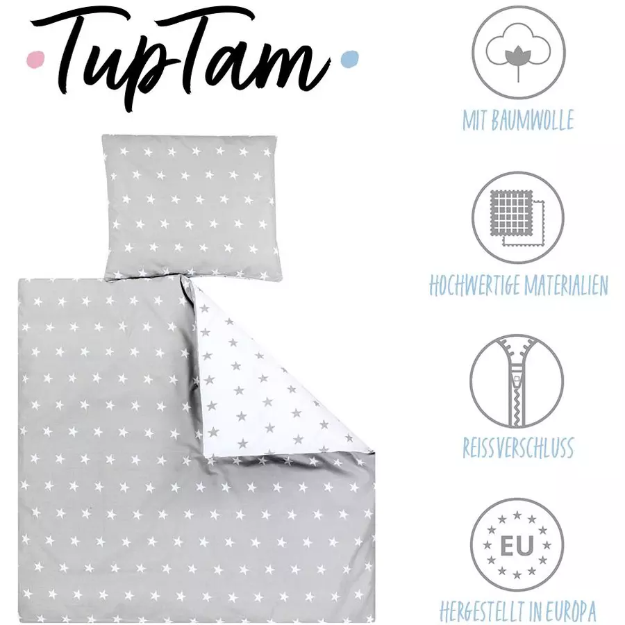 TupTam Unisex Baby Bettwäsche Wiegenset 4-teilig grau