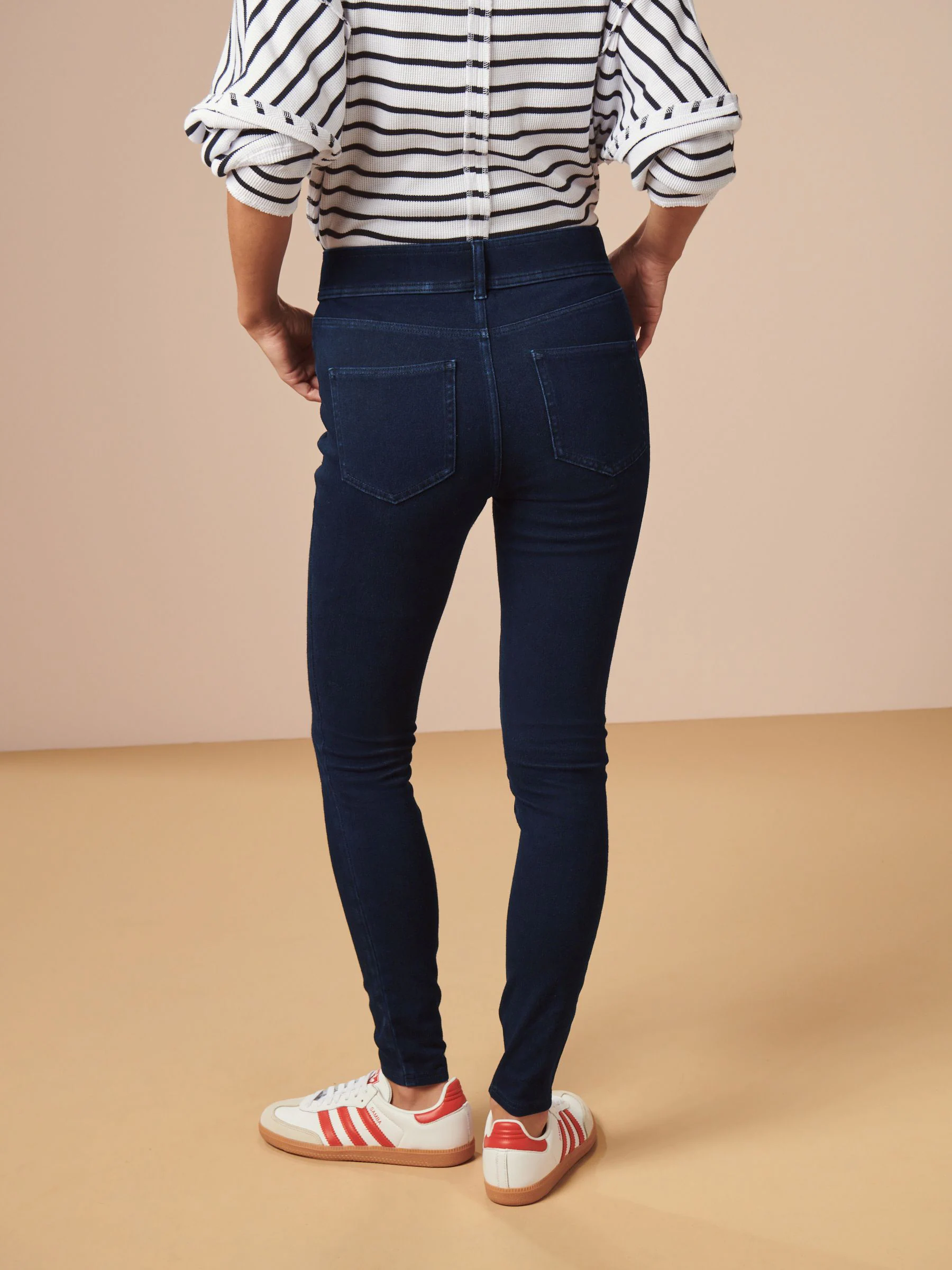 Blauw met wassing - Lange jersey denim leggings