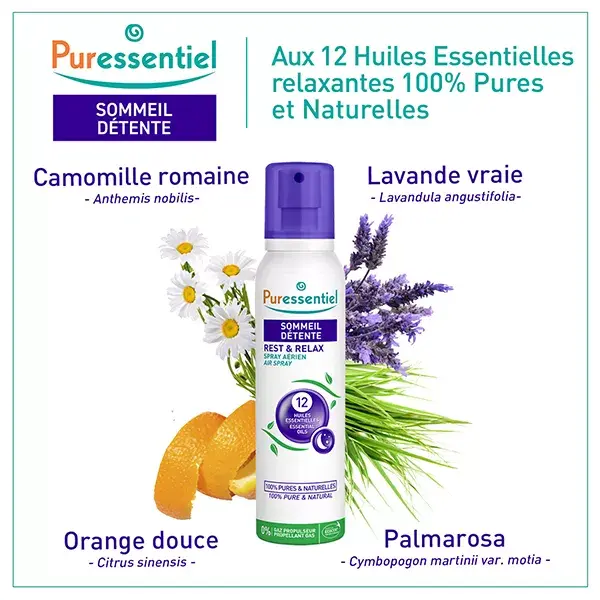 Spray de ambiente Puressentiel para dormir e relaxar com 12 óleos essenciais 200ml