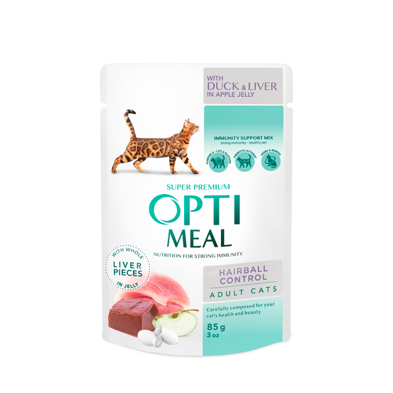 Optimeal aliment chats antihairball - canard et foie en gelée 85g