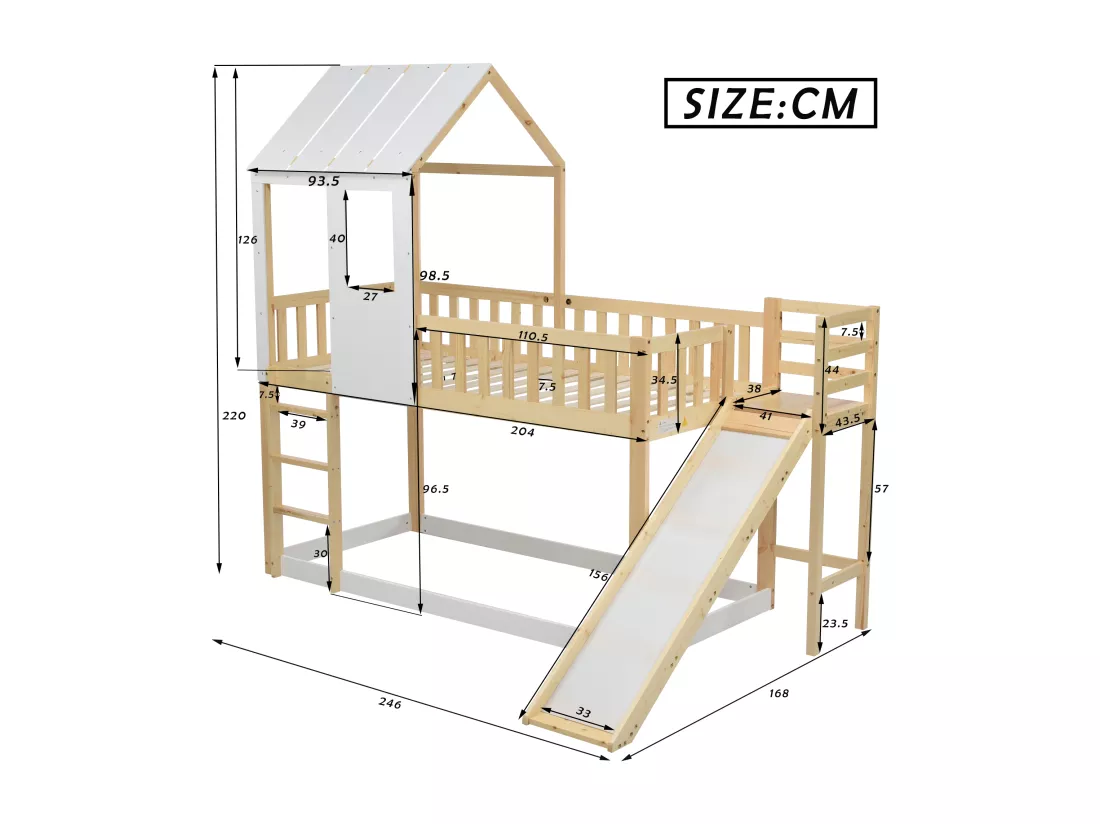 Lits Superposés Enfant Avec Échelle et Toboggan - Protection Antichute - En Pin - Naturel Blanc - 90 X 200 cm
