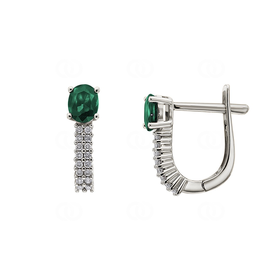 Kreolen 750/18 K Weissgold mit Smaragd oval und Diamanten 0.13 ct H/si