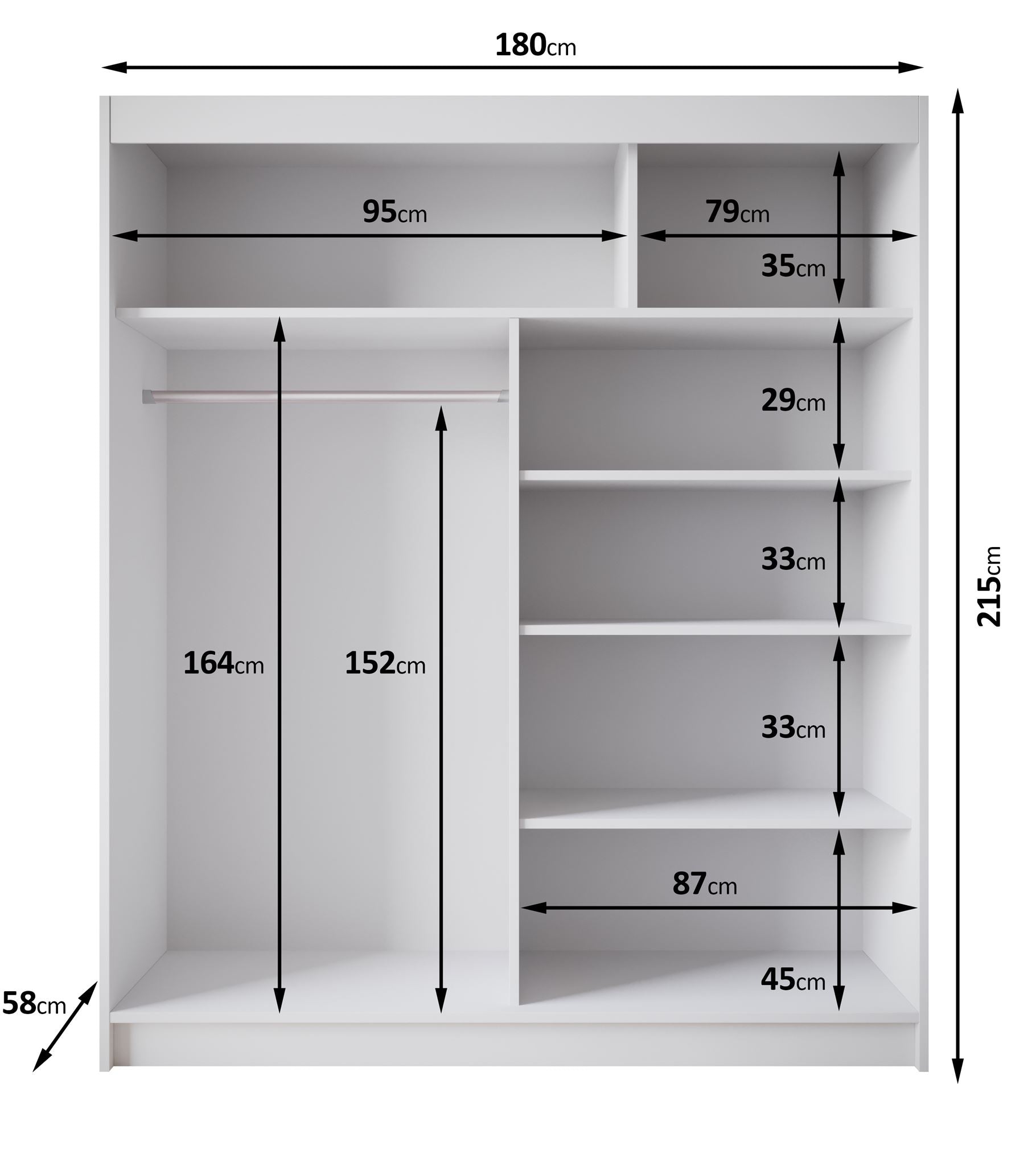Eagle - Kledingkast met schuifdeuren - Beige - 180x58x215 cm
