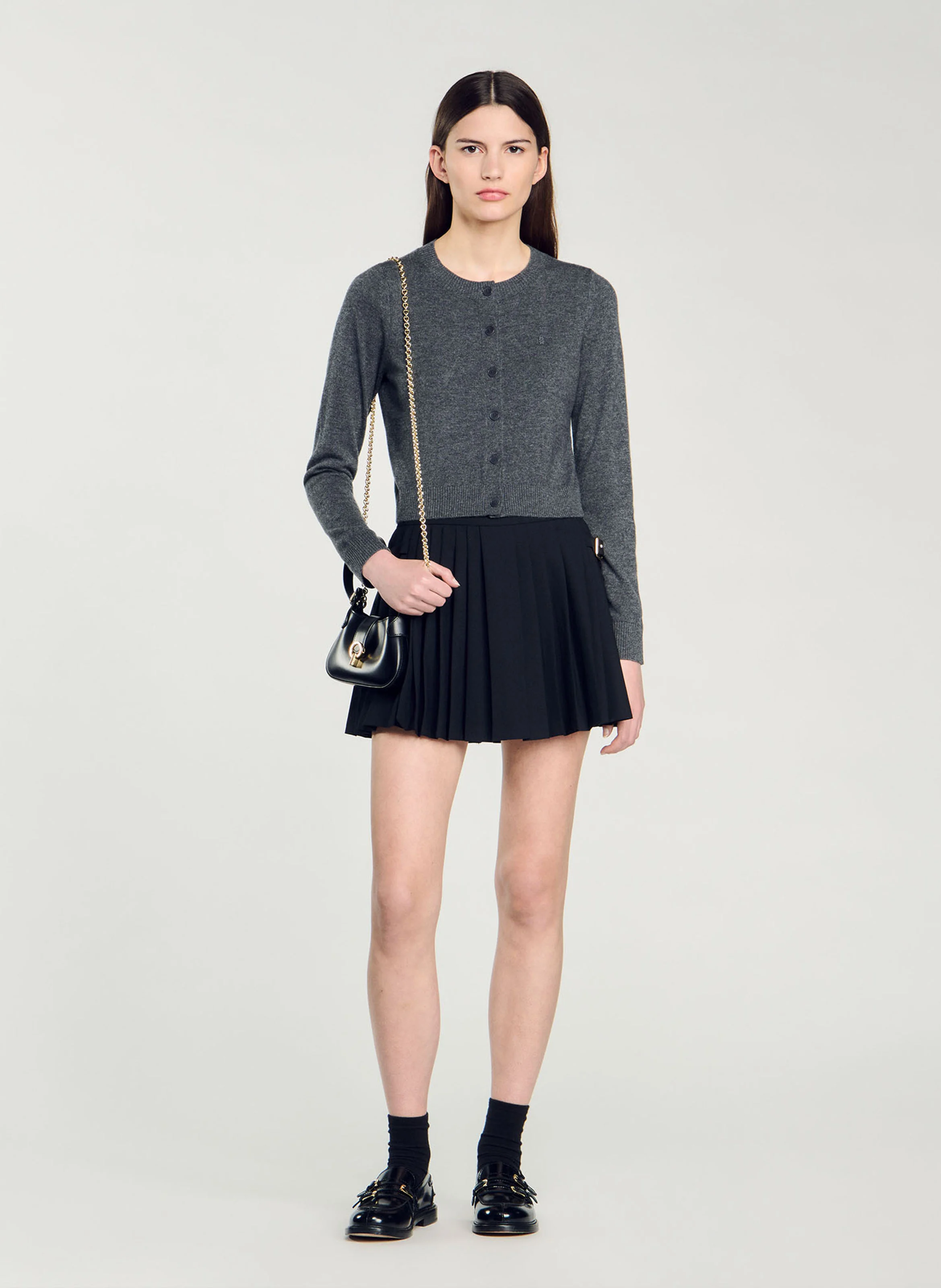 Gilet col rond en laine mélangée | Gris