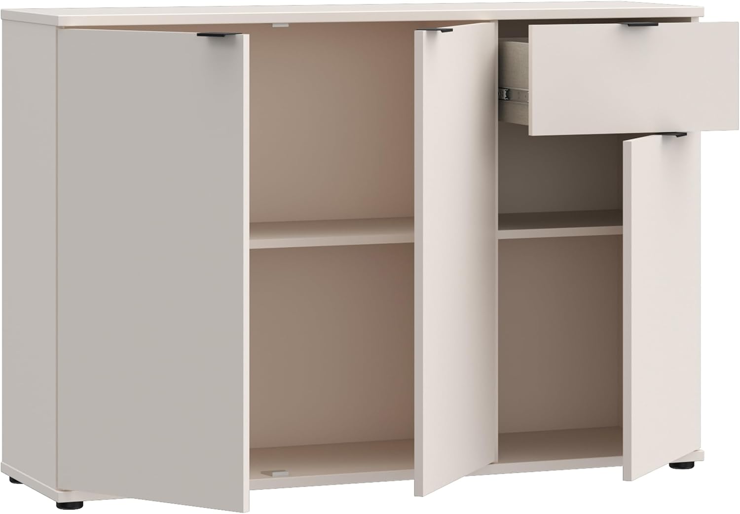 Forte Ganymede Sideboard 120, minimalistische Kommode, 3-türig, 1 Schublade, Holzwerkstoff, Wohn-/Schlafzimmer, Kaschmir Beige, 119,8 cm breit x 82,3 cm hoch x 34,1 cm tief