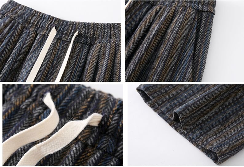 evanesce - Herringbone High Rise Drawstring Knit Wide Leg Pants